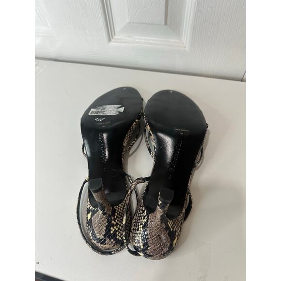 Reformation NWOT Myra Snake Leather Slingback Heels Sz 9M Black Brown - Picture 6 of 8